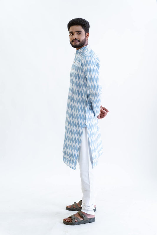 Light Blue Zigzag Ikat Kurta