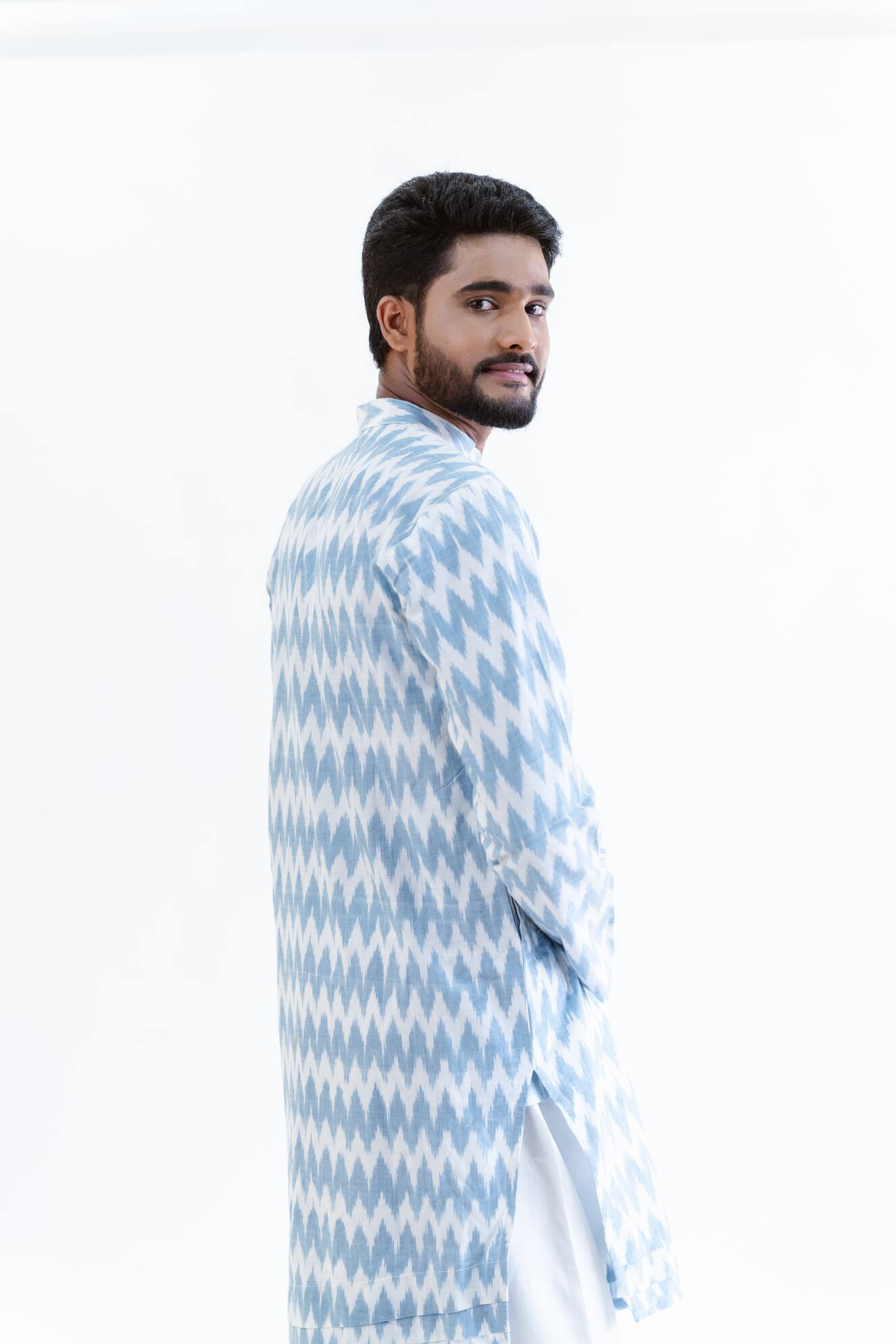 Light Blue Zigzag Ikat Kurta