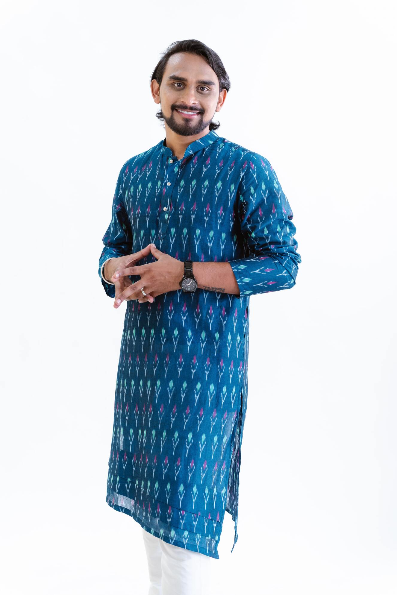 Navy Blue Ikat Kurta