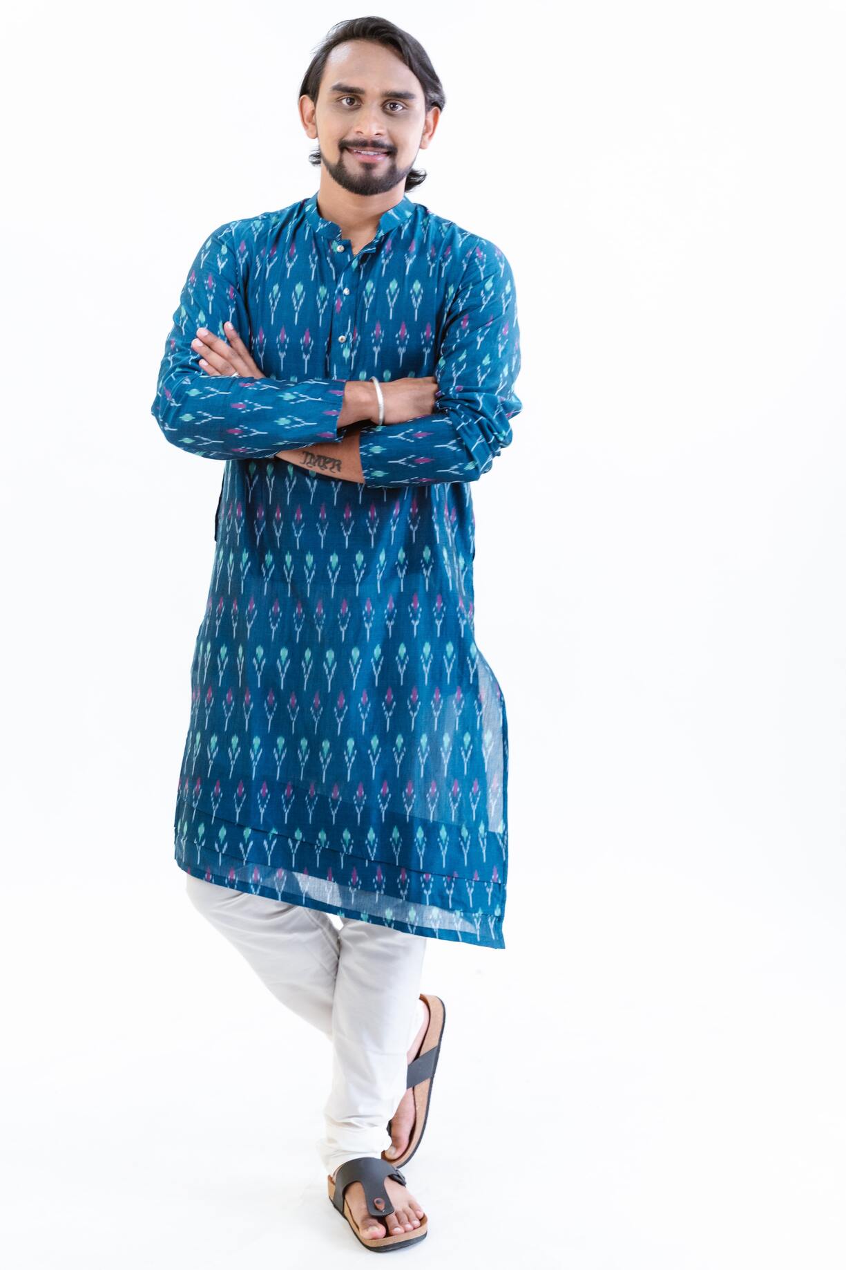 Navy Blue Ikat Kurta