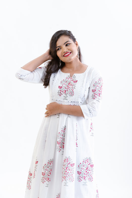 White Floral Embroidered Dress