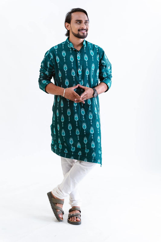 Teal Blue Ikat Kurta