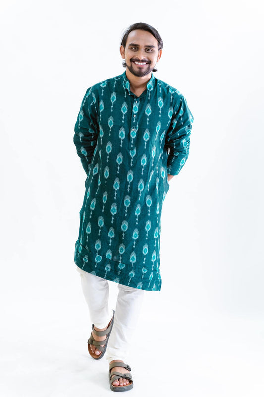 Teal Blue Ikat Kurta