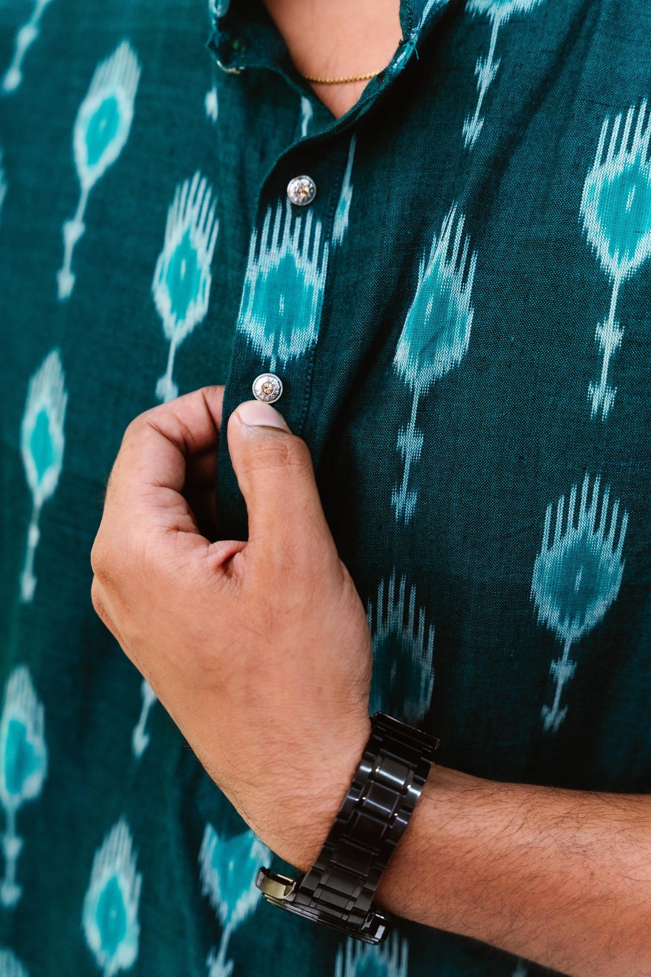 Teal Blue Ikat Kurta