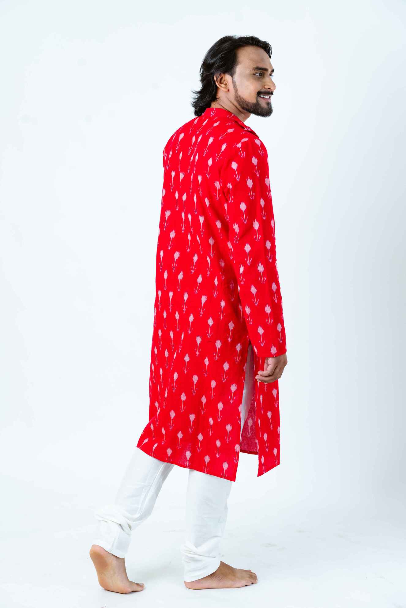 Red Printed Angrakha Kurta