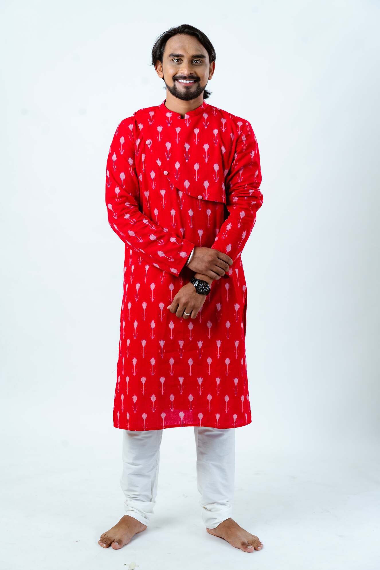 Red Printed Angrakha Kurta