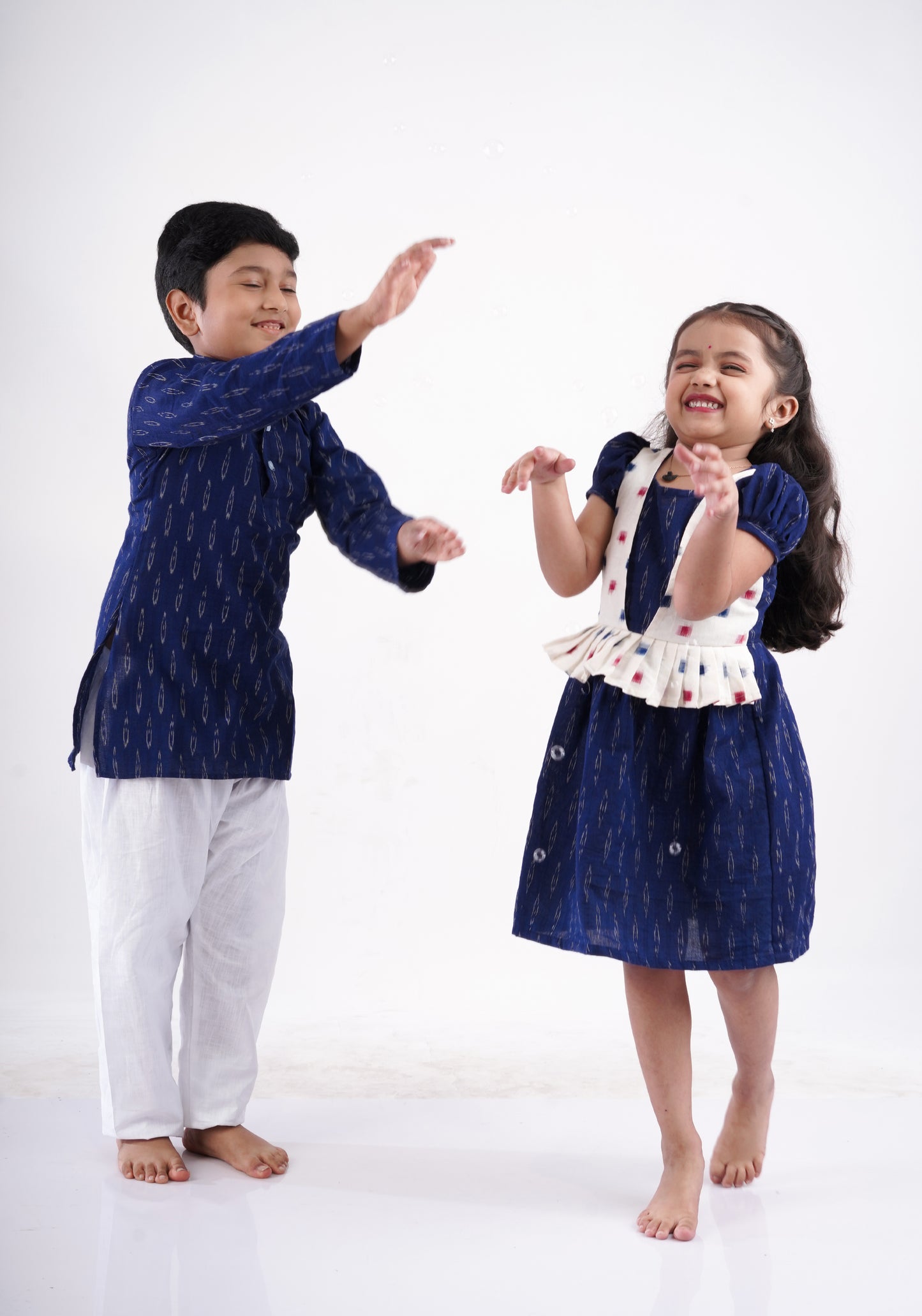 Navy Blue Ikkat Kurta Set for Boys