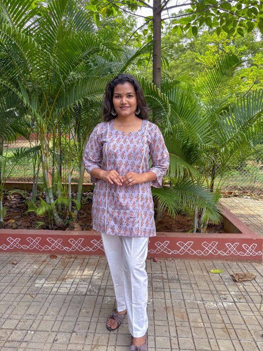 Rust Petal Printed Short Kurti