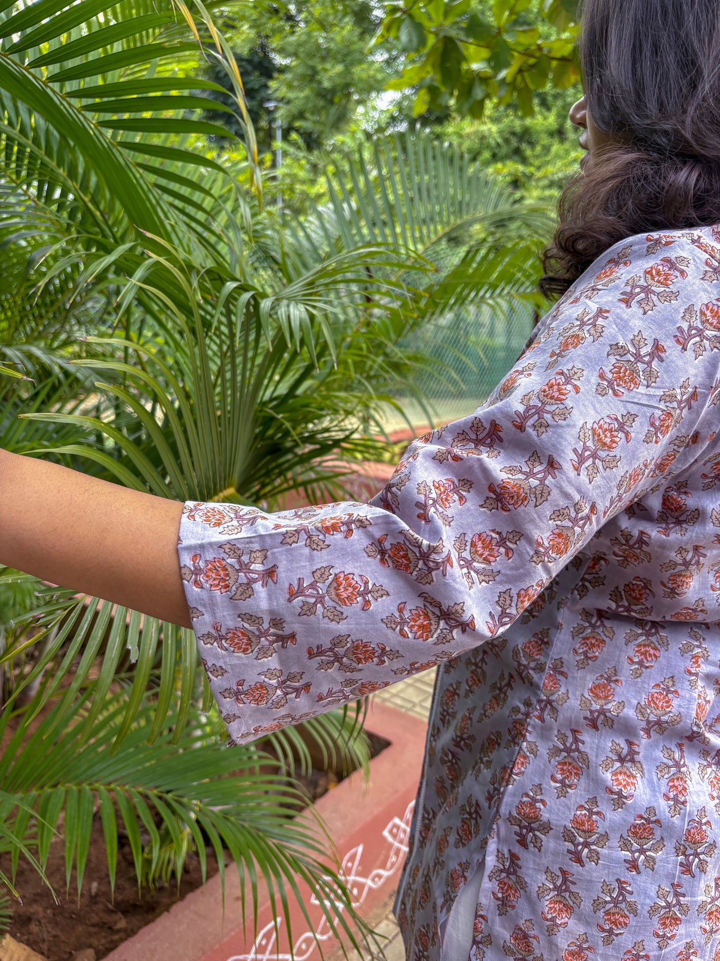 Rust Petal Printed Short Kurti