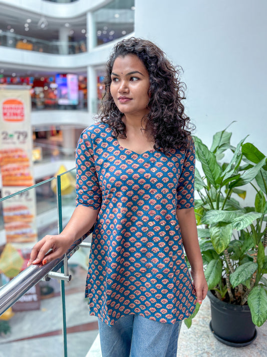 Vintage Bloom Cotton Short Kurti