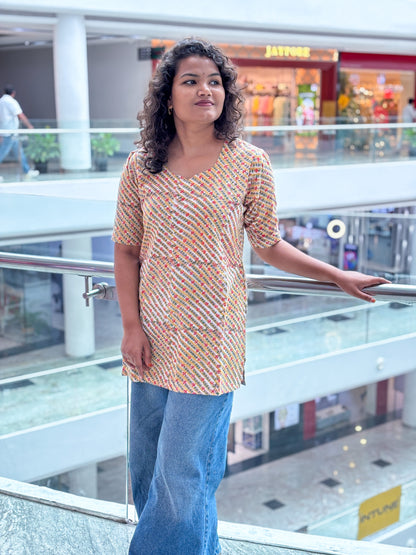 Sunshine Stripes Handblock Cotton short Kurti