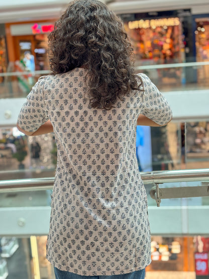 Grey Buti Handblock Cotton Kurti