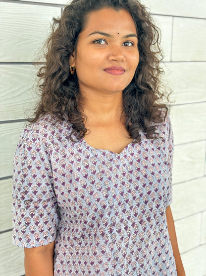 Lavender Bloom Handblock Cotton Kurti
