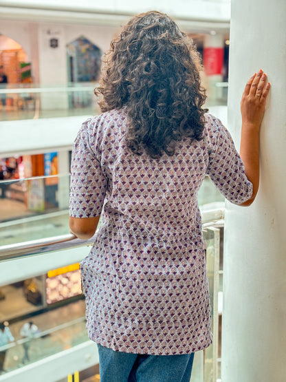 Lavender Bloom Handblock Cotton Kurti