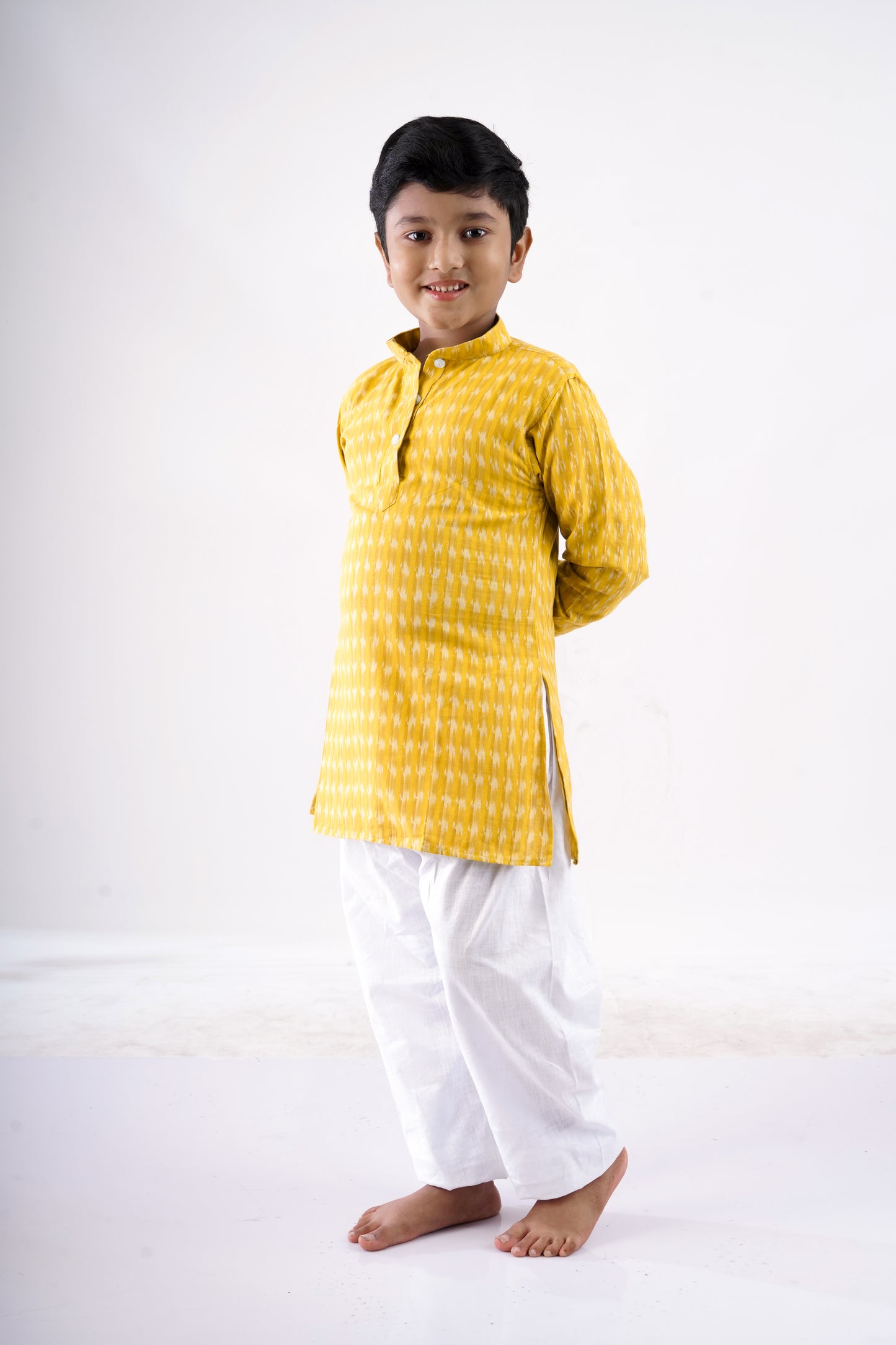 Yellow Ikkat Kurta Set for Boys