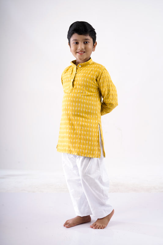 Yellow Ikkat Kurta Set for Boys